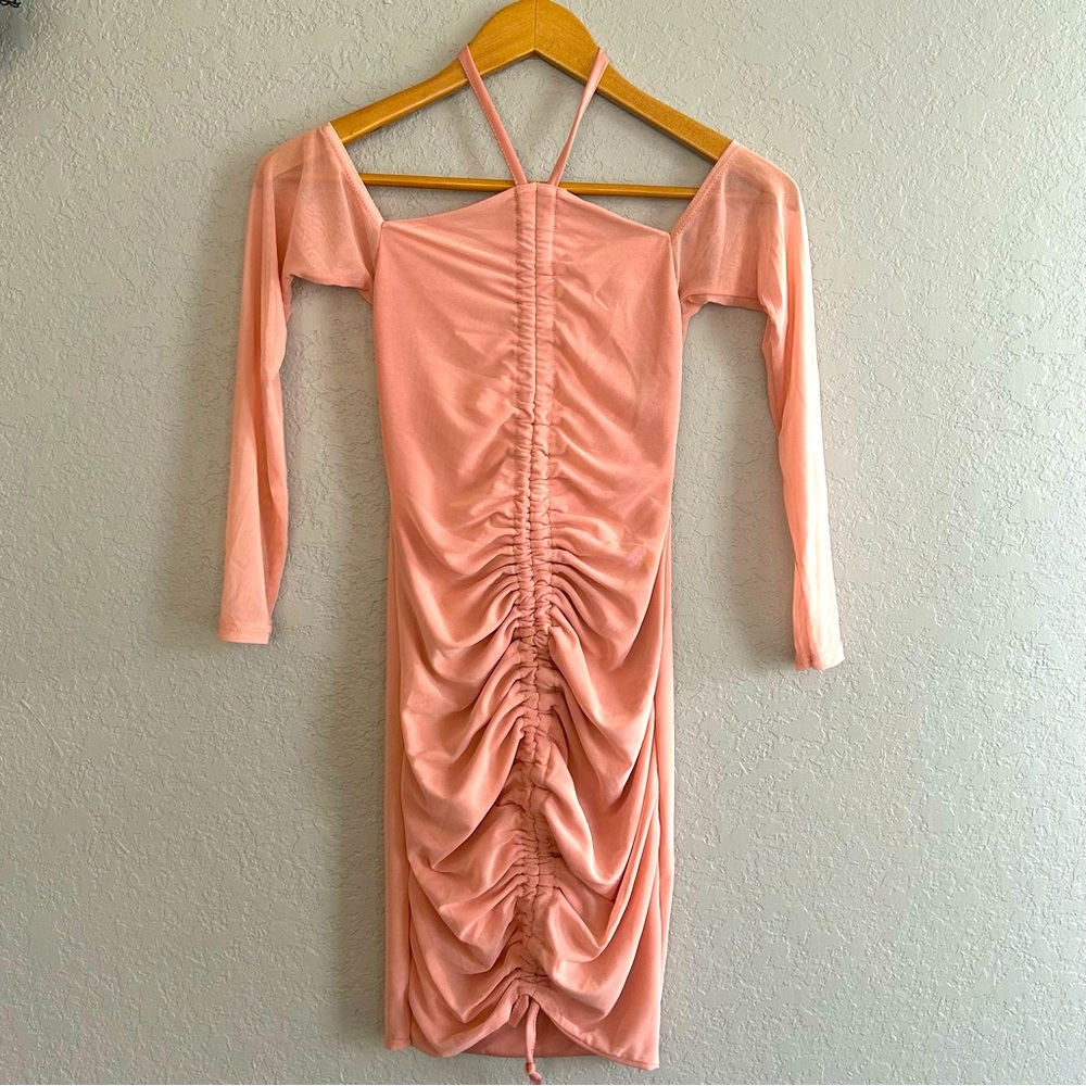 Pretty Little Thing Dusty Rose Ruched Mesh Midi Dress